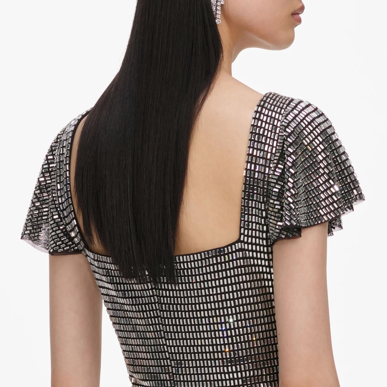 Grey Rhinestone Mesh Mini Dress