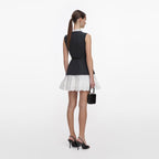 Grey Tailored Cotton Frill Mini Dress