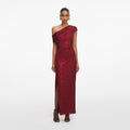 BURGUNDY RHINESTONE DRAPE MIDI DRESS