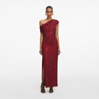 BURGUNDY RHINESTONE DRAPE MIDI DRESS