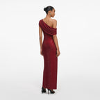 BURGUNDY RHINESTONE DRAPE MIDI DRESS