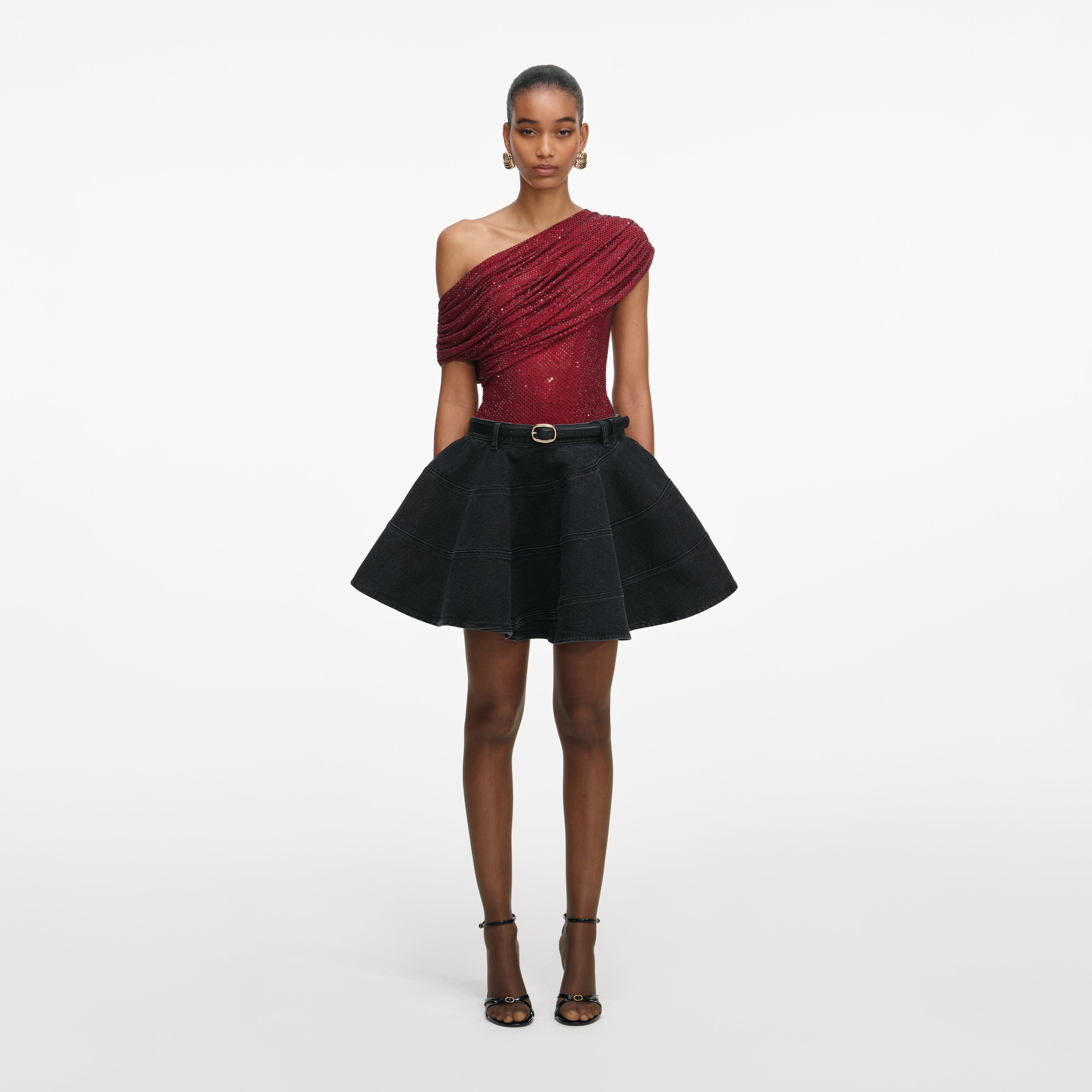 BURGUNDY RHINESTONE DRAPE TOP