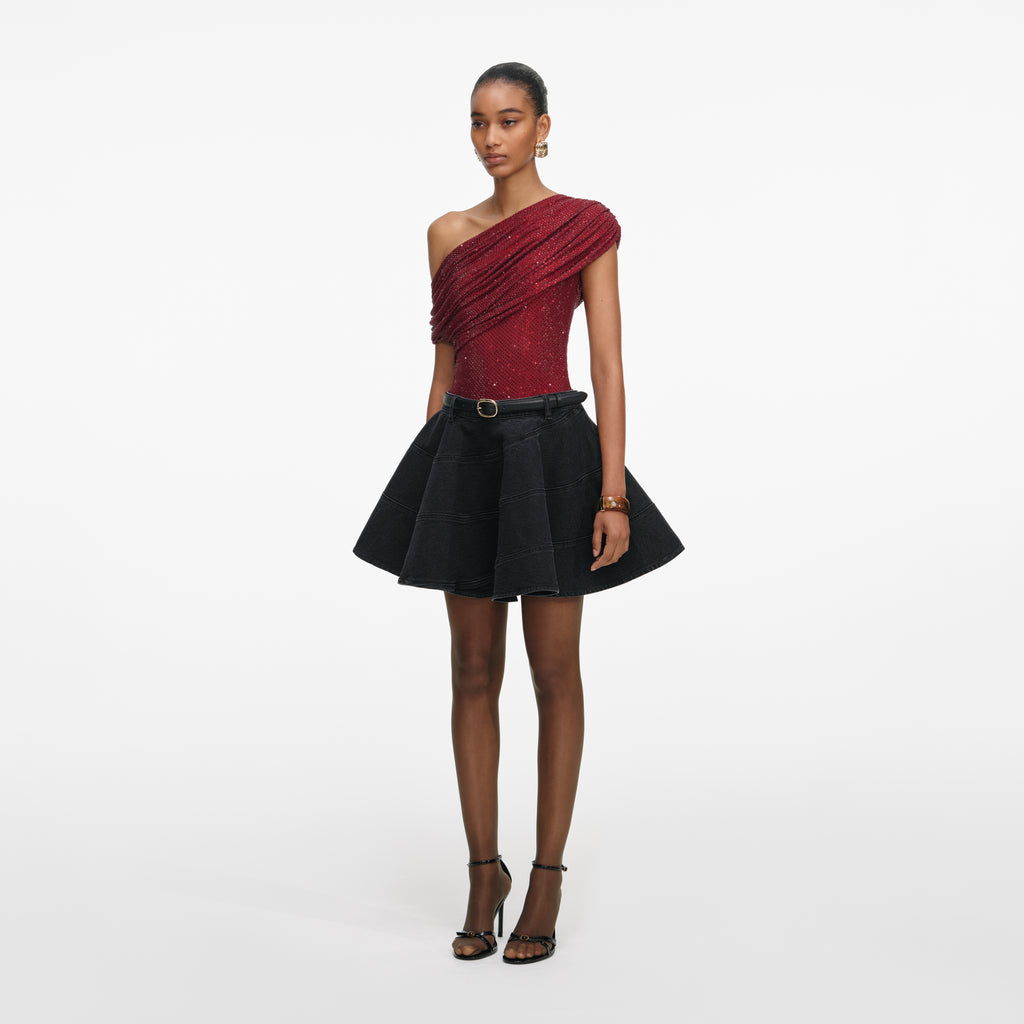 BURGUNDY RHINESTONE DRAPE TOP