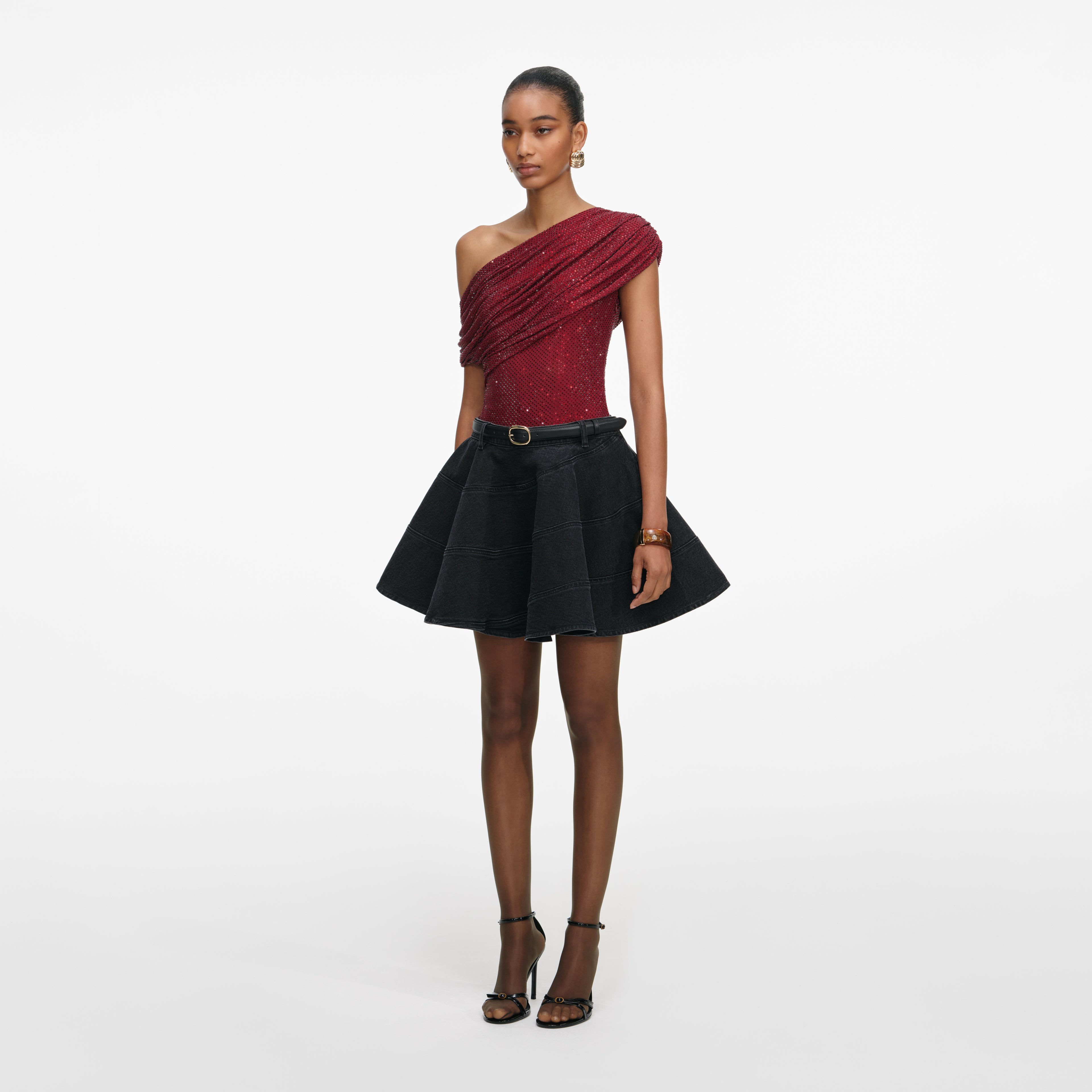 BURGUNDY RHINESTONE DRAPE TOP