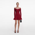 BURGUNDY VISCOSE KNIT MINI DRESS