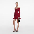 BURGUNDY VISCOSE KNIT MINI DRESS
