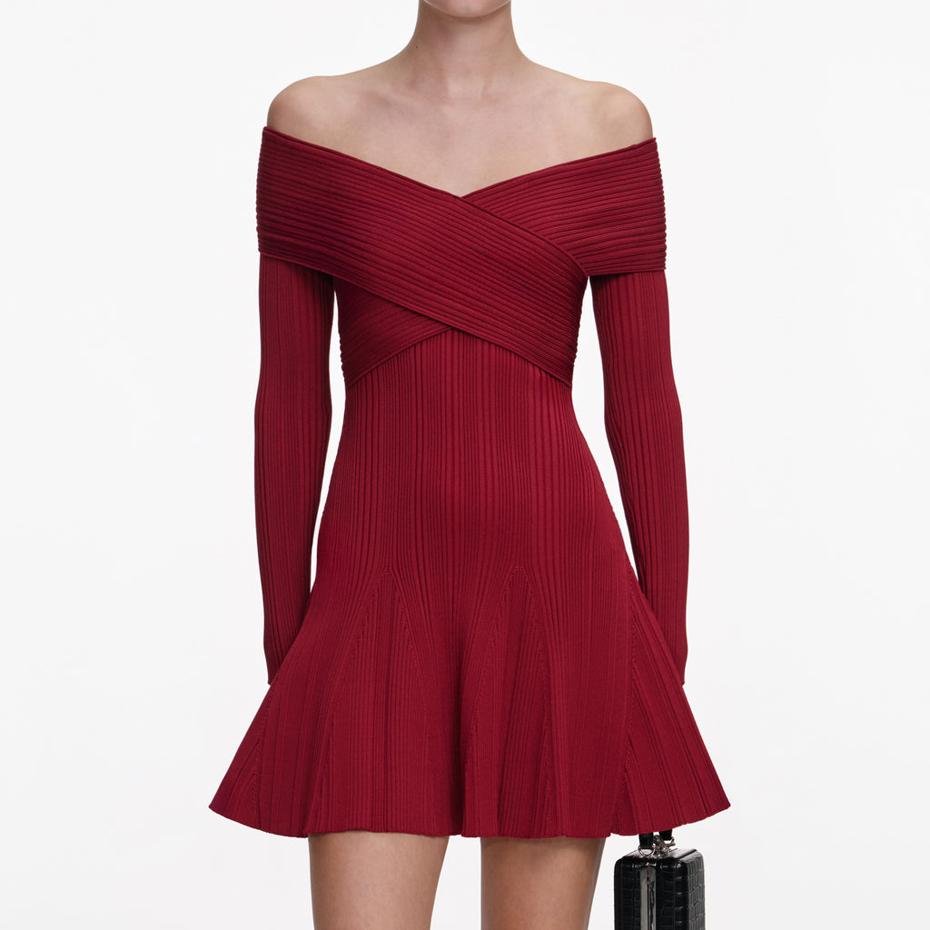 BURGUNDY VISCOSE KNIT MINI DRESS