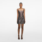 GUNMETAL RHINESTONE MESH MINI DRESS