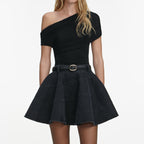 BLACK DRAPED KNIT TOP