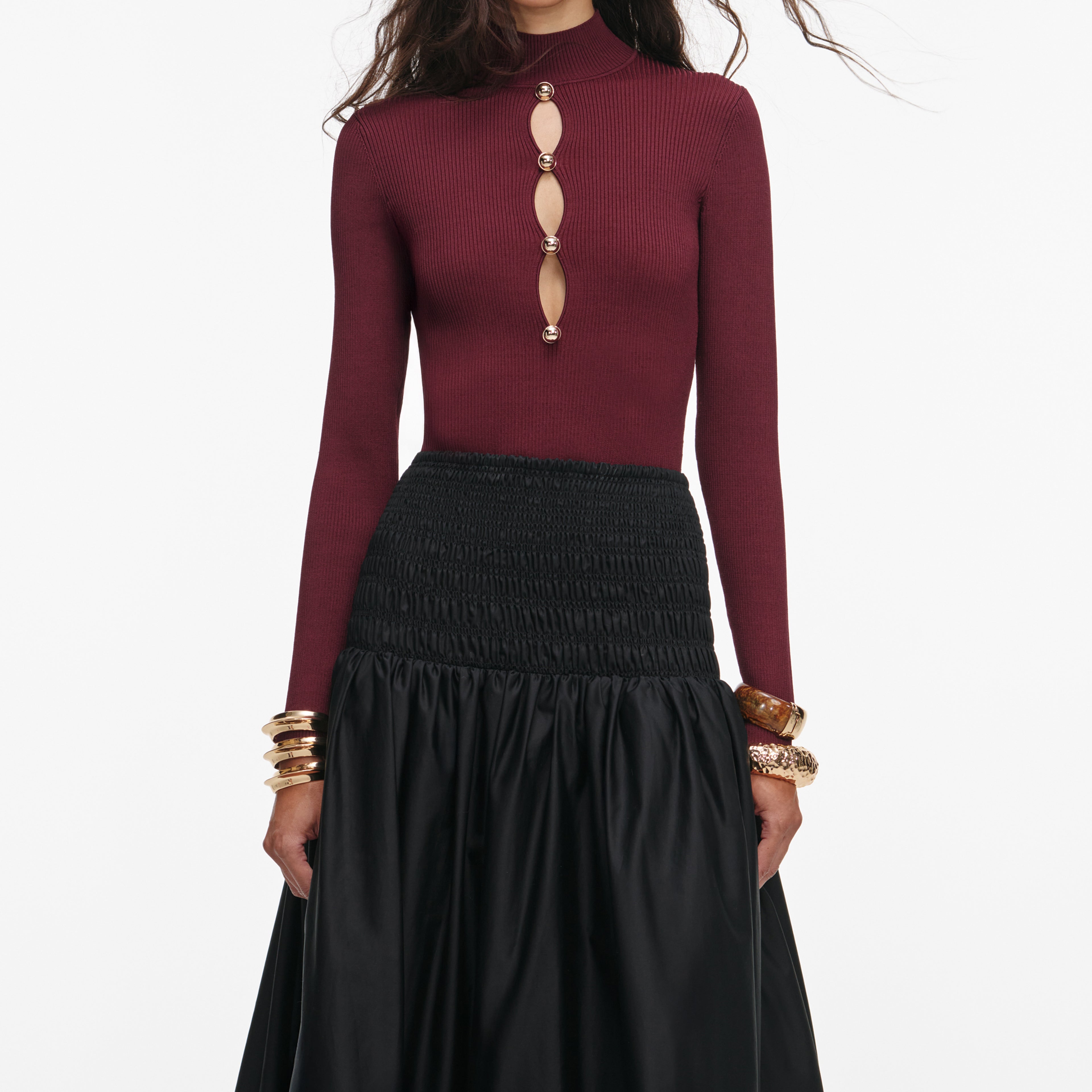 BURGUNDY KEYHOLE KNIT TOP