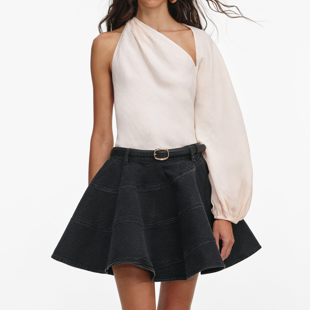 CREAM LINEN ORGANZA DRAPED SLEEVE TOP