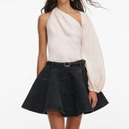 CREAM LINEN ORGANZA DRAPED SLEEVE TOP