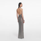 Grey Rhinestone Drape Maxi Dress