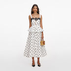 White Polka Dot Linen Midi Dress