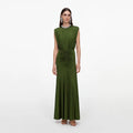 Olive Jersey Gathered Maxi Dress