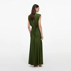 Olive Jersey Gathered Maxi Dress