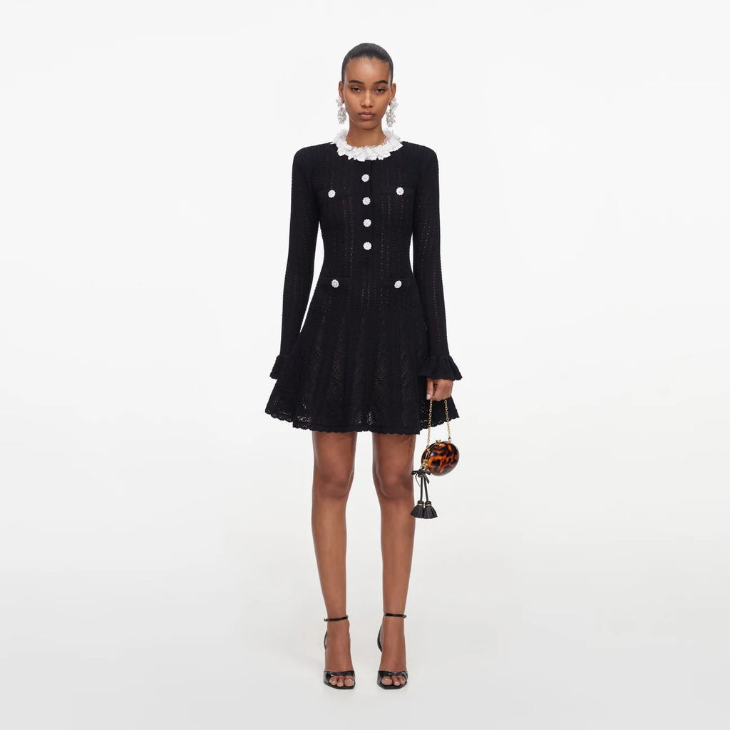 Black Flower Trim Mini Dress