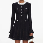 Black Flower Trim Mini Dress