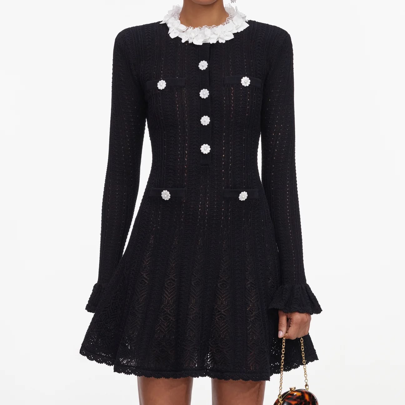 Black Flower Trim Mini Dress