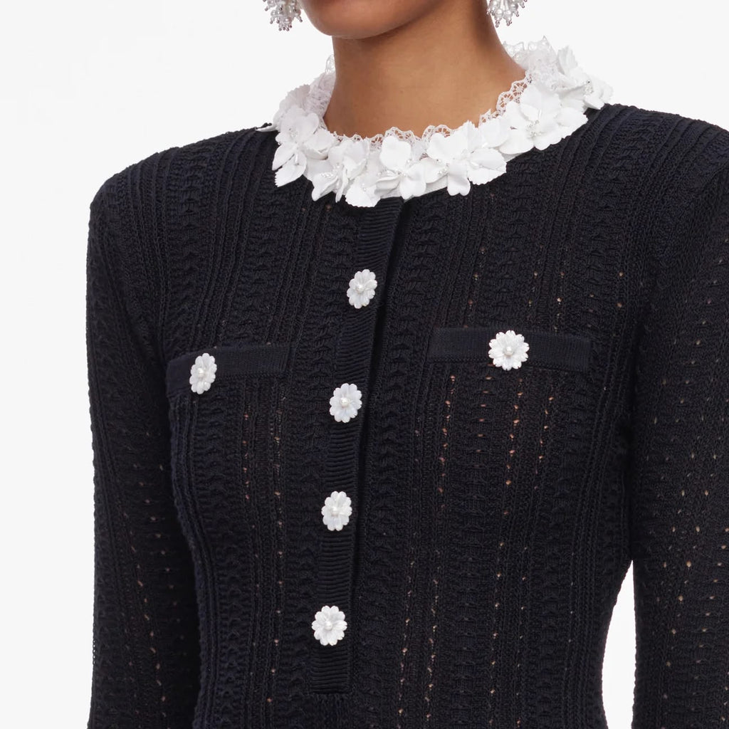 Black Flower Trim Mini Dress