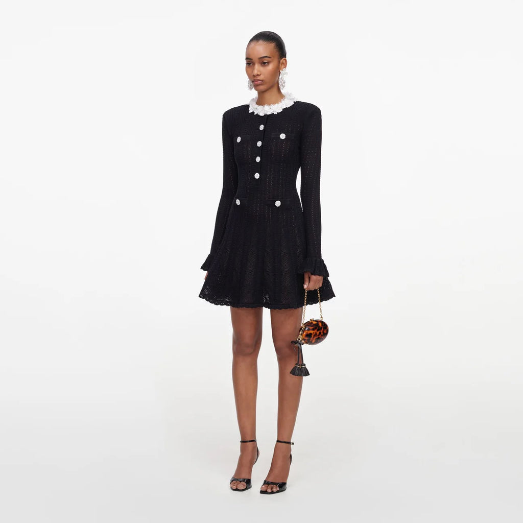 Black Flower Trim Mini Dress