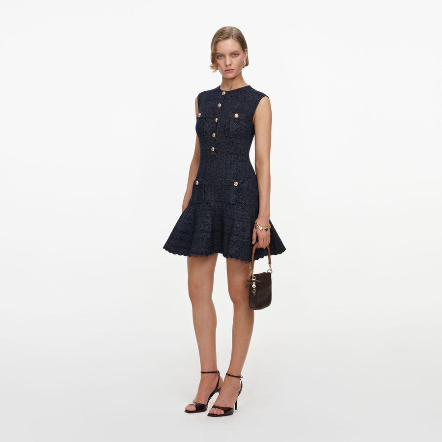 Navy Sleeveless Textured Knit Mini Dress