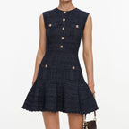 Navy Sleeveless Textured Knit Mini Dress