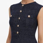 Navy Sleeveless Textured Knit Mini Dress