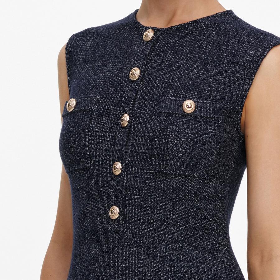 Navy Sleeveless Textured Knit Mini Dress