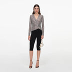 Grey Rhinestone Mesh Wrap Top