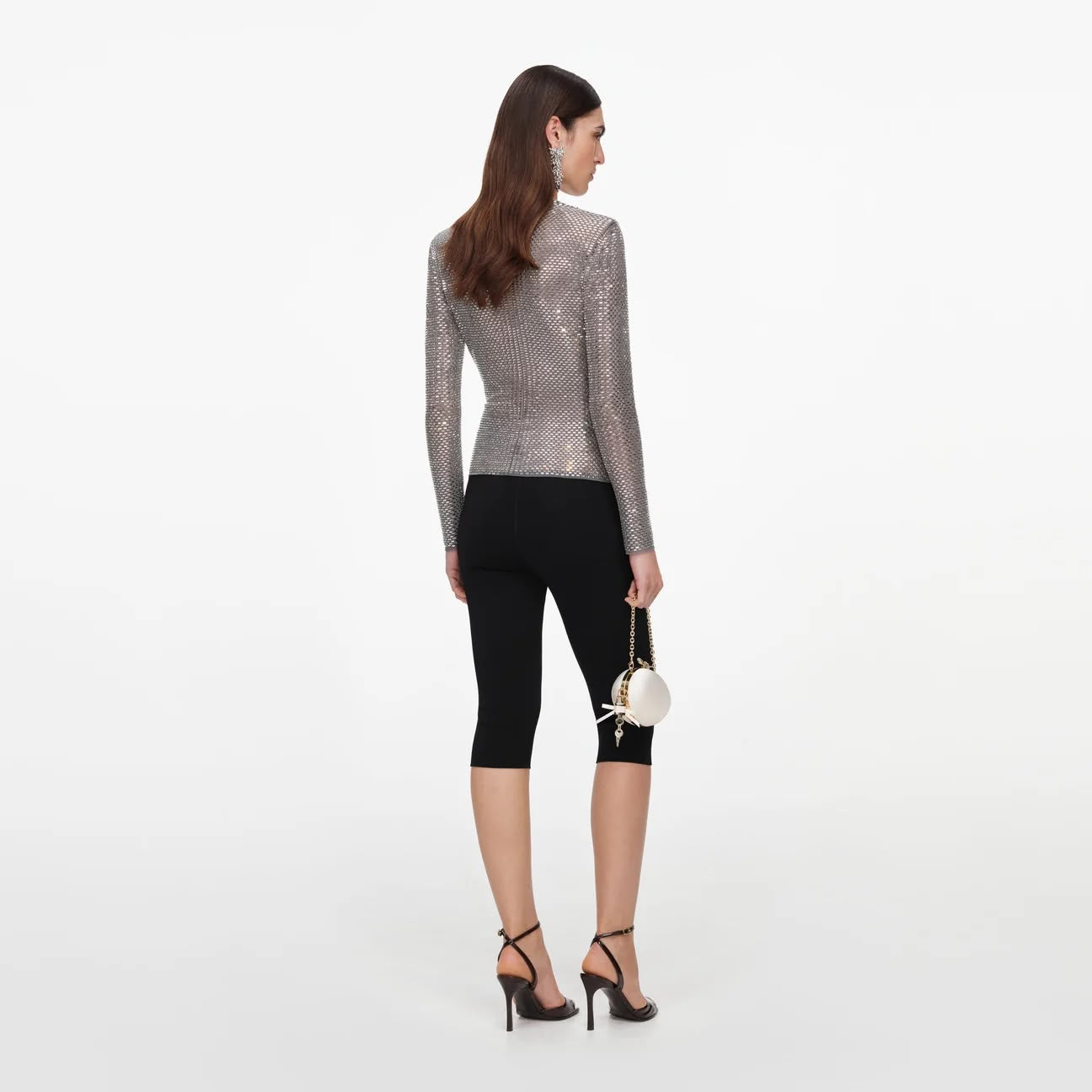 Grey Rhinestone Mesh Wrap Top