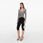 Grey Rhinestone Mesh Wrap Top