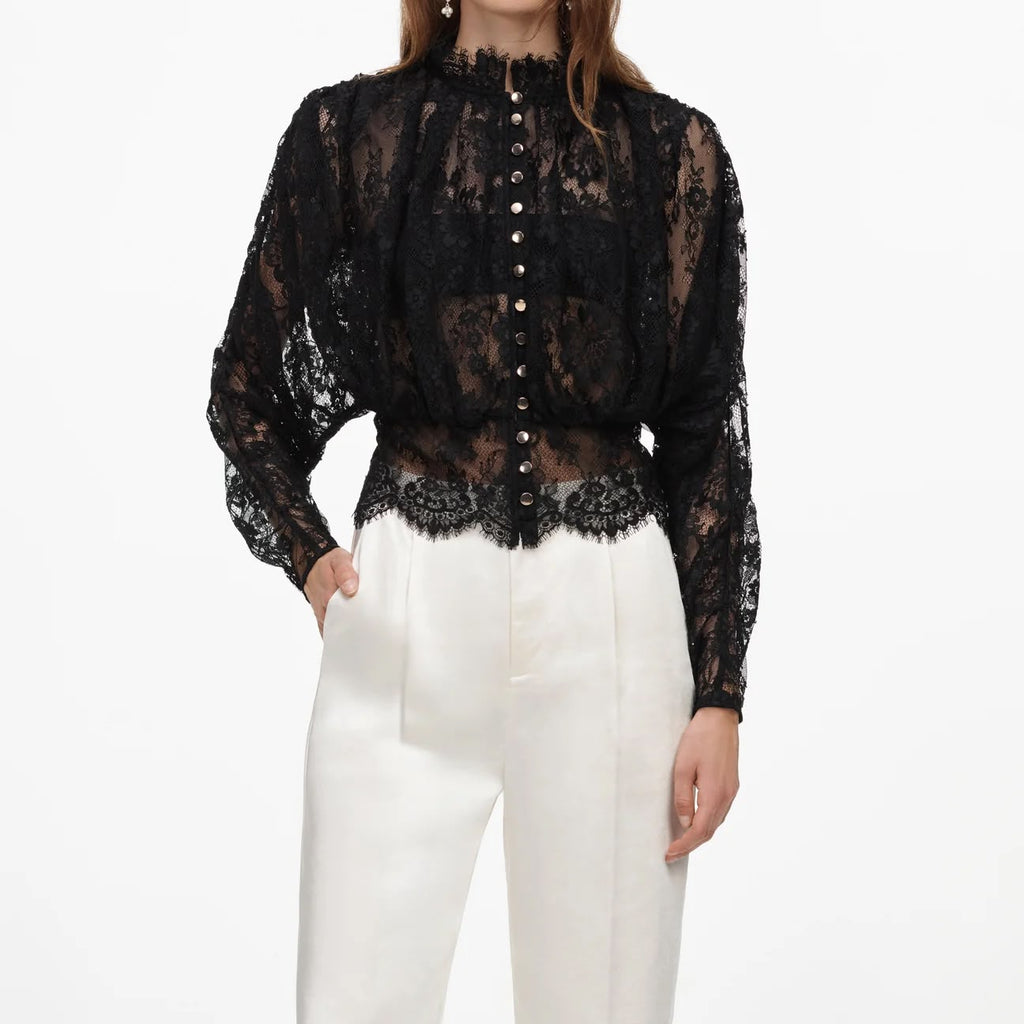 Black Lace High Neck Blouse