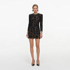 Black Lace LogoSleeve Mini Dress