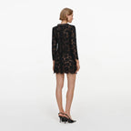 Black Lace LogoSleeve Mini Dress