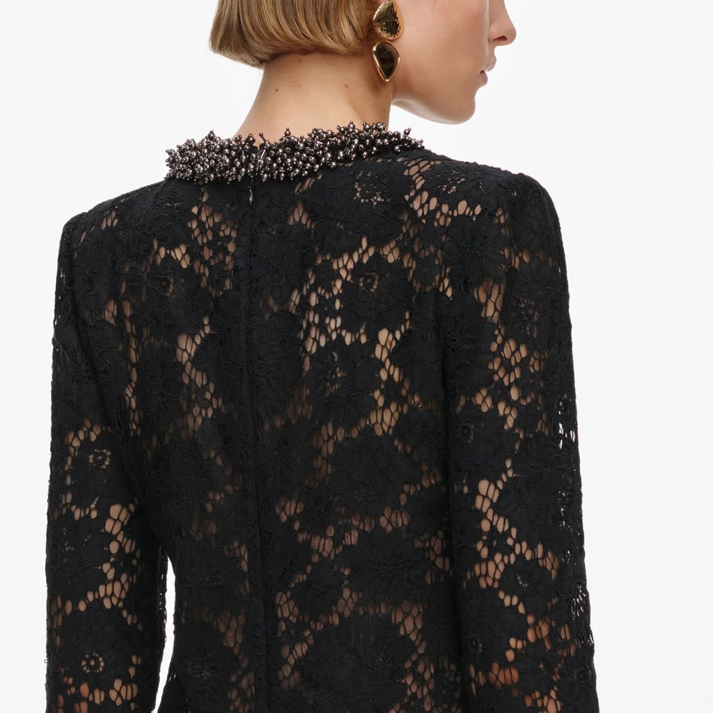 Black Lace LogoSleeve Mini Dress