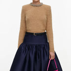 Brown Beaded Trim Knit Jumper