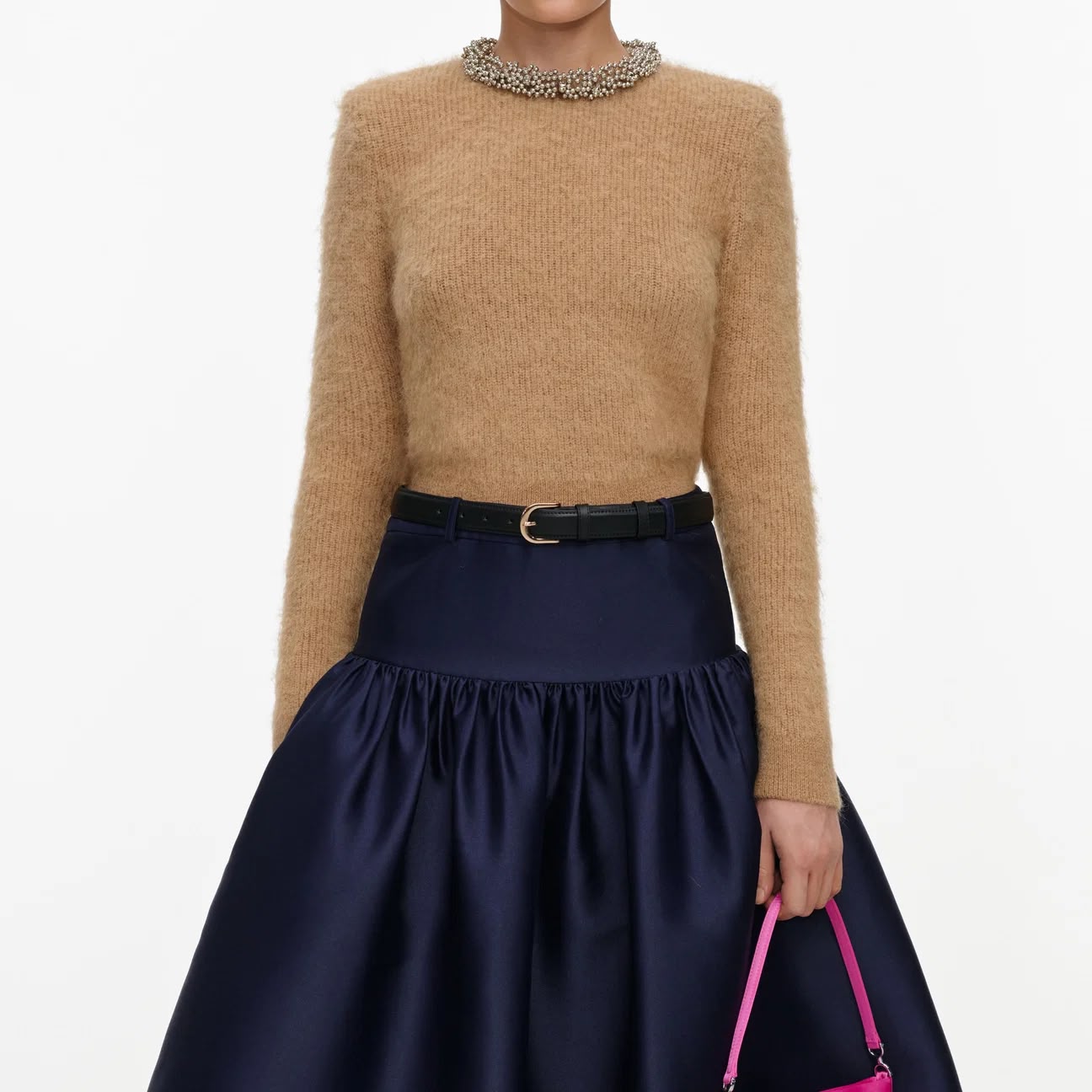 Brown Beaded Trim Knit Jumper