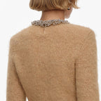 Brown Beaded Trim Knit Jumper