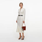 Cream Knit Denim Insert Midi Dress