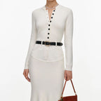Cream Knit Denim Insert Midi Dress