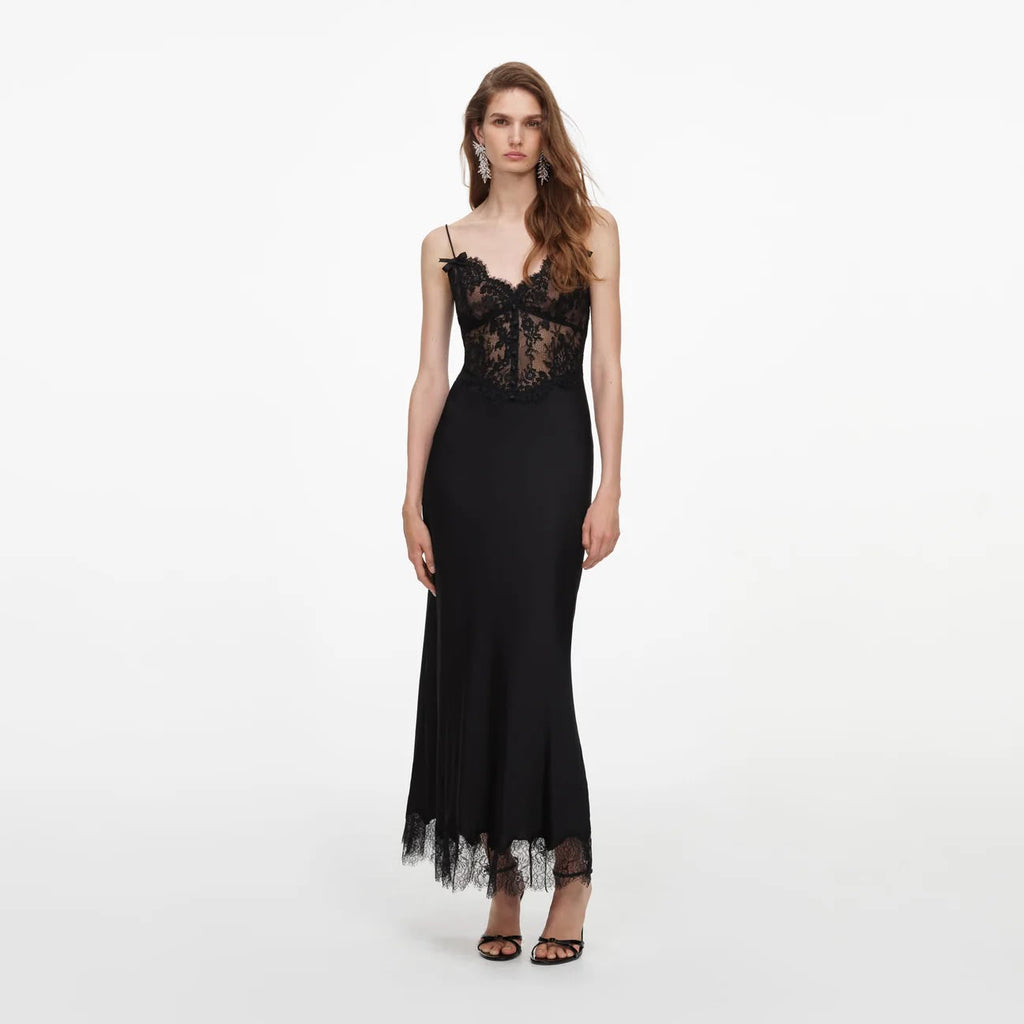Black Satin Midi Dress