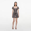 Grey Rhinestone Mesh Mini Dress