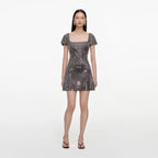 Grey Rhinestone Mesh Mini Dress