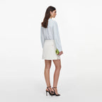 Cream Textured Denim Mini Skirt