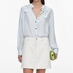 Cream Textured Denim Mini Skirt