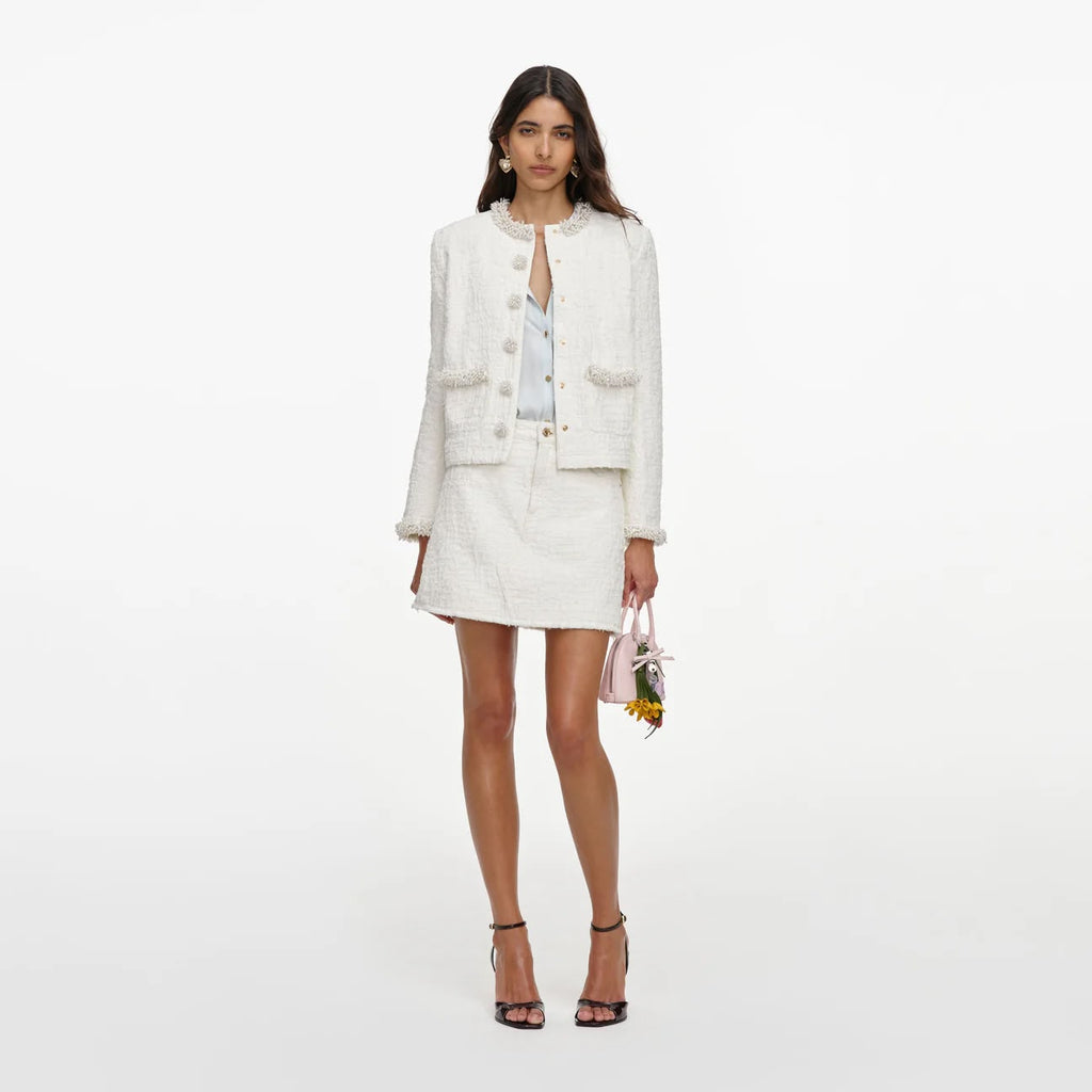 Cream Textured Denim Jacket