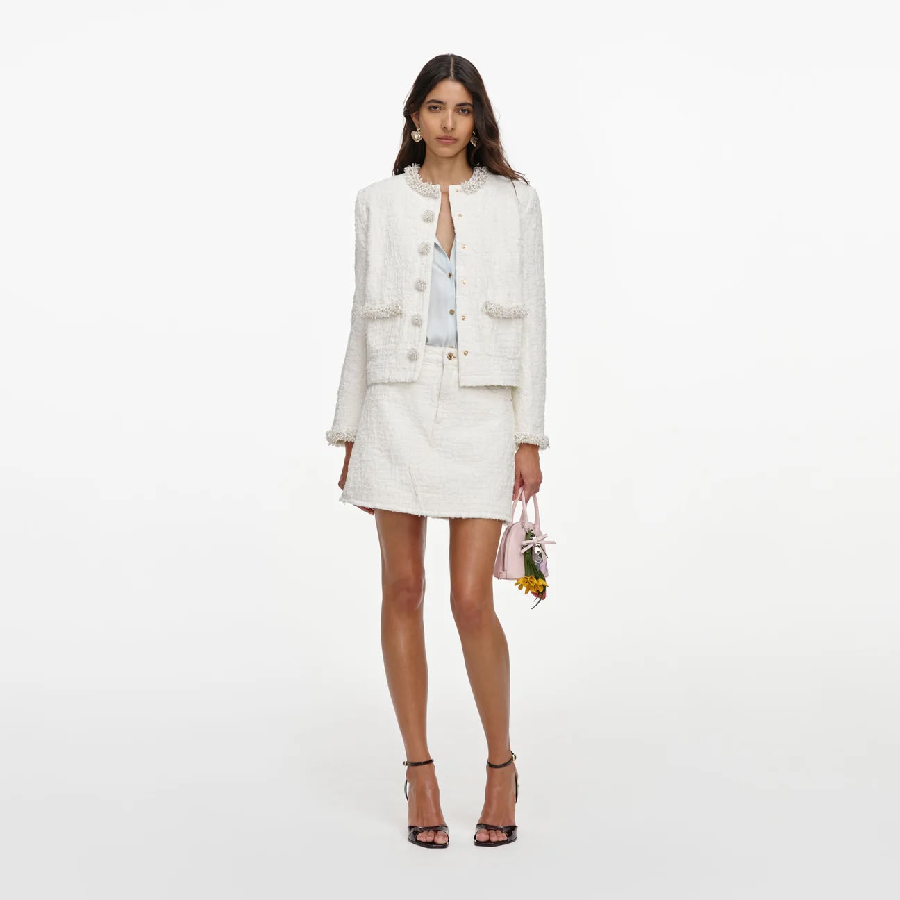 Cream Textured Denim Jacket
