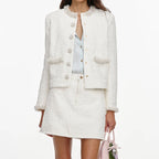 Cream Textured Denim Jacket