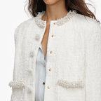 Cream Textured Denim Jacket